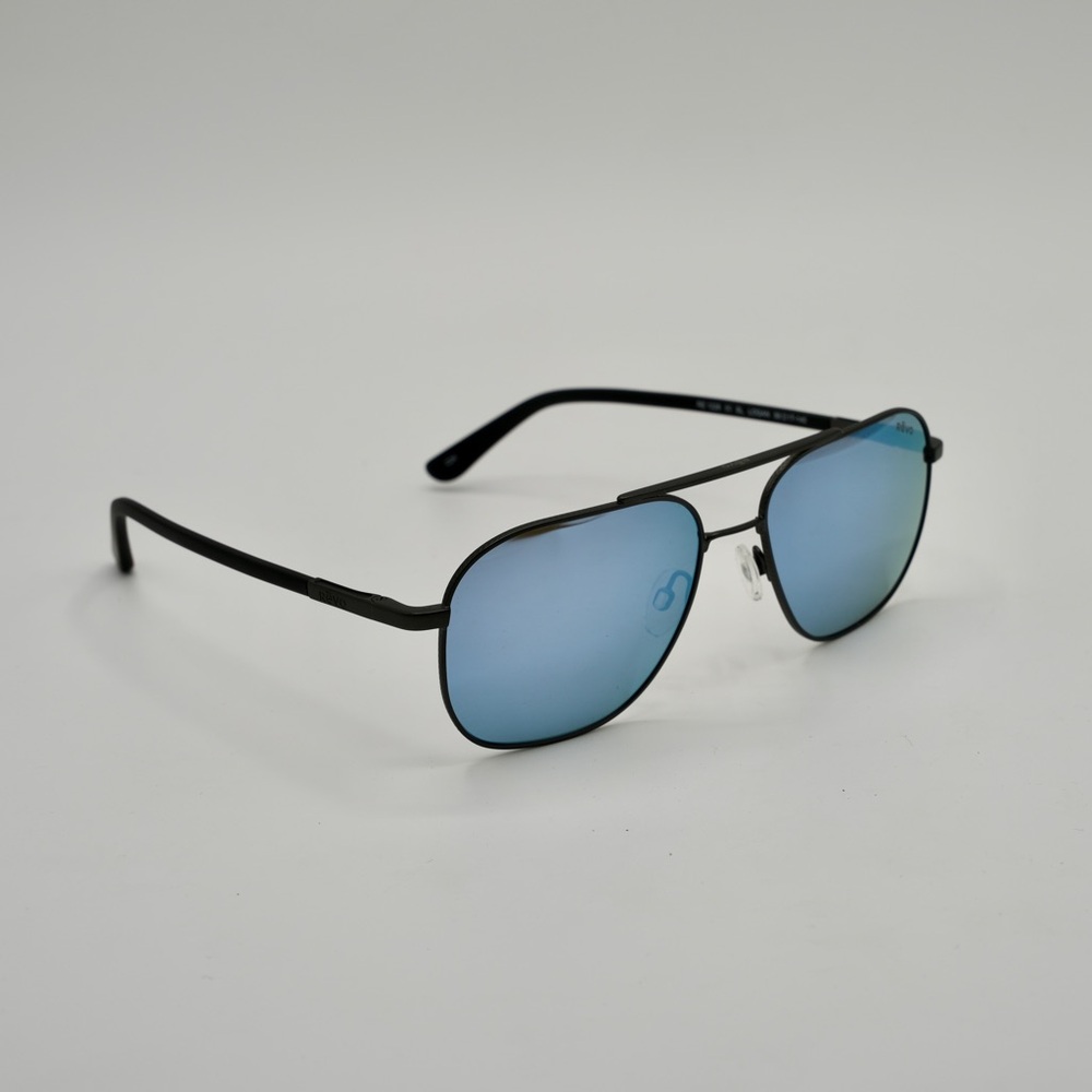 Revo Sunglasses “Logan” in Satin Gunmetal with Blue Water lenses.